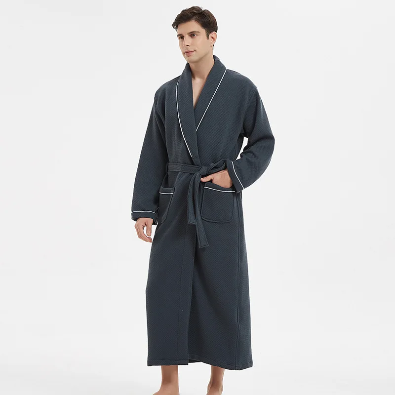 Männer der Waffel Bademantel Herbst Winter Lange Hülse Drehen Unten Homewear Festen Paar Morgenmantel Kimono Mit Schärpen Für Männliche