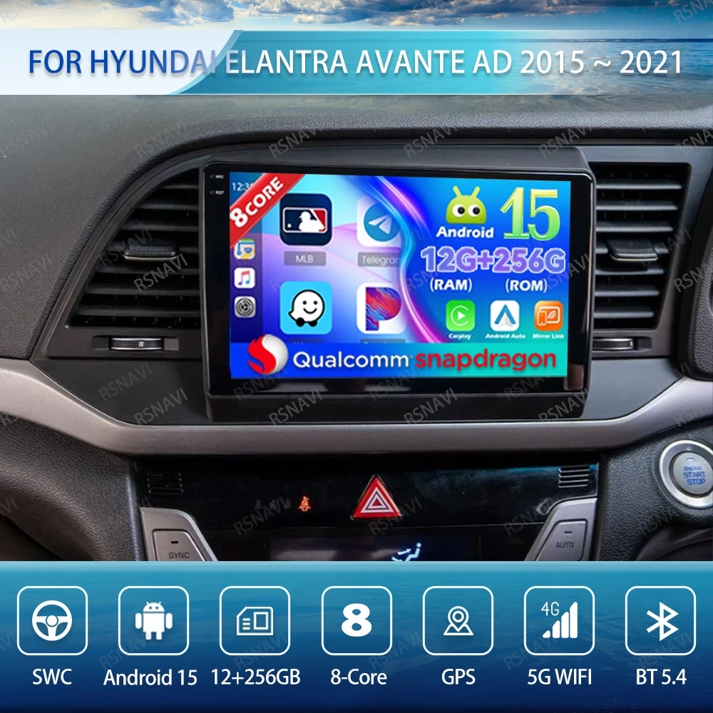 

Android 15 Car Radio For Hyundai Elantra Avante AD 2015 ~ 2021 DVD Autoradio GPS QLED Wireless Carplay Auto BT Navigation DSP