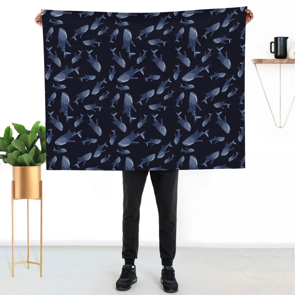 WHALE SHARK PATTERN (NAVY BLUE) Throw Blanket Faux Fur Soft Warm Blanket for Bed