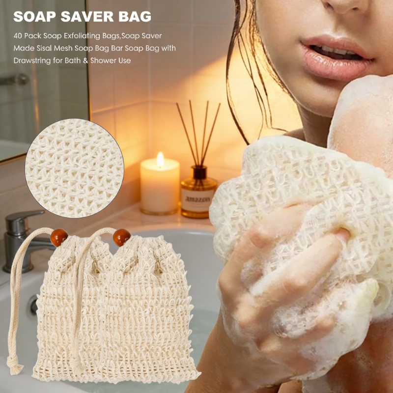 5-50Pcs Natural Sisal Soap Saver Bag Exfoliating Mesh Pouch Eco Friendly Zero Waste Sustainable for Shower Bath Travel Use