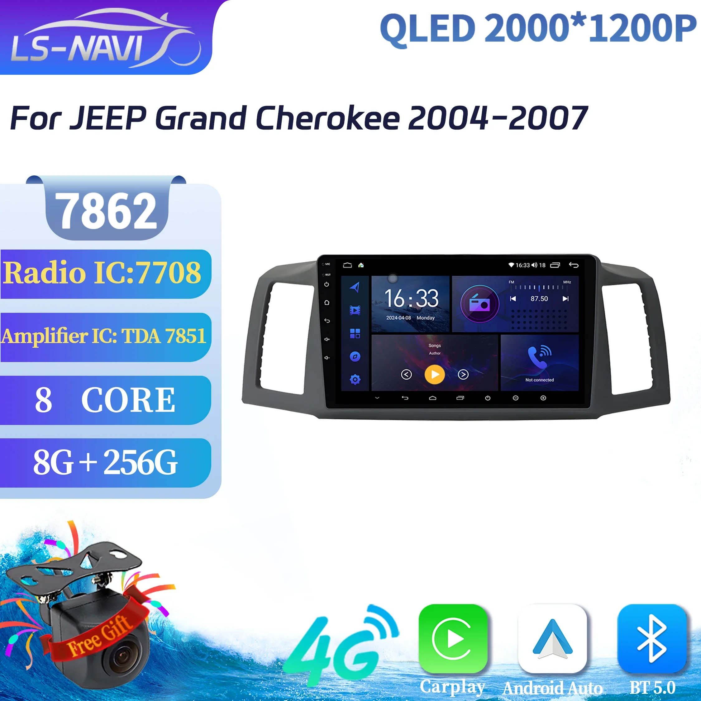 

Android 14 Car Radio For JEEP Grand Cherokee 2004-2007 Multimedia Navigation 4G GPS 7862S 8+256 Wireless Carplay 2K QLED Screen