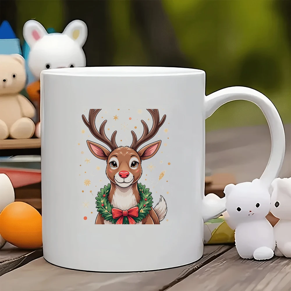 

11oz cartoon reindeer mug + Christmas gift - Santa Claus reindeer kids cup family office coffee mug