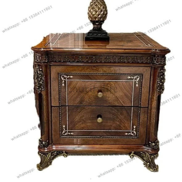 yj58 European solid wood bedside table, enlarged furniture mahogany bedside table, master bedroom lamp cabinet