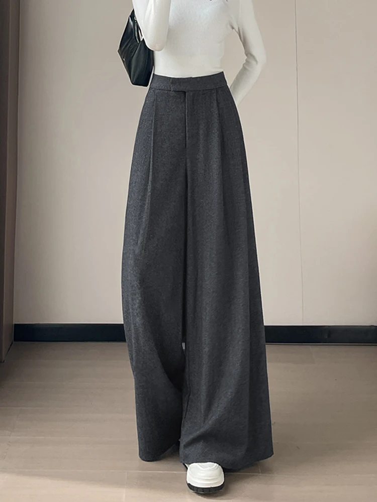 Pantaloni Casual da Donna Faion a Vita Alta, Foderati in Lana, Primavera 2026, Gamba Larga e Lunghezza a Terra, Stile Casual