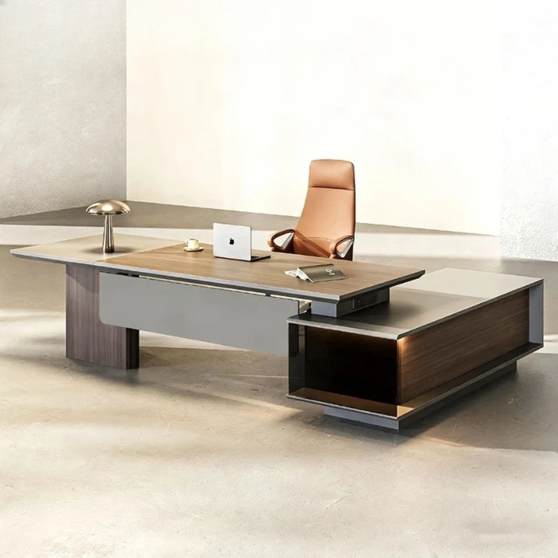 BHigh-end president's office boss table, simple modern light luxury chairperson's large desk office table and chair combination