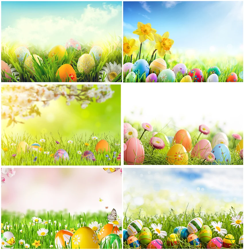 

Spring Photography Holiday Sunshine Natural Green Grass Easter Eggs Butterfly Backdrops Camping Baby Shower Blue Sky Backgrounds