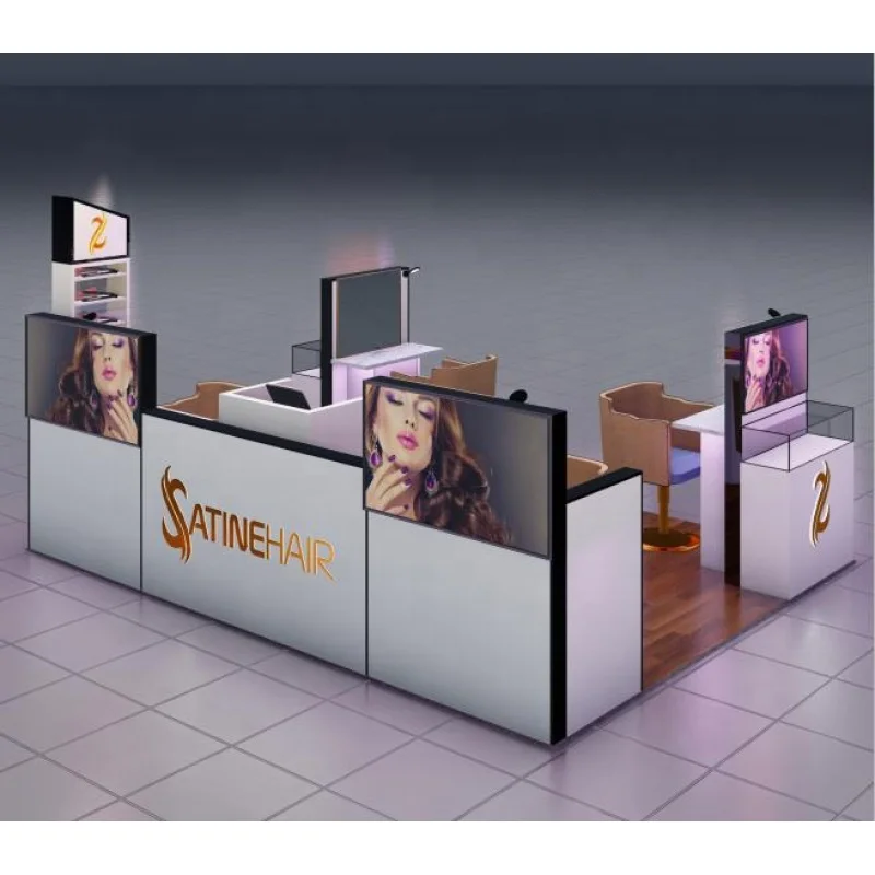 Benutzer definierte, moderne Haarschmuck Vitrine Friseursalon Kiosk Einkaufs zentrum Kosmetik Kiosk mit LED