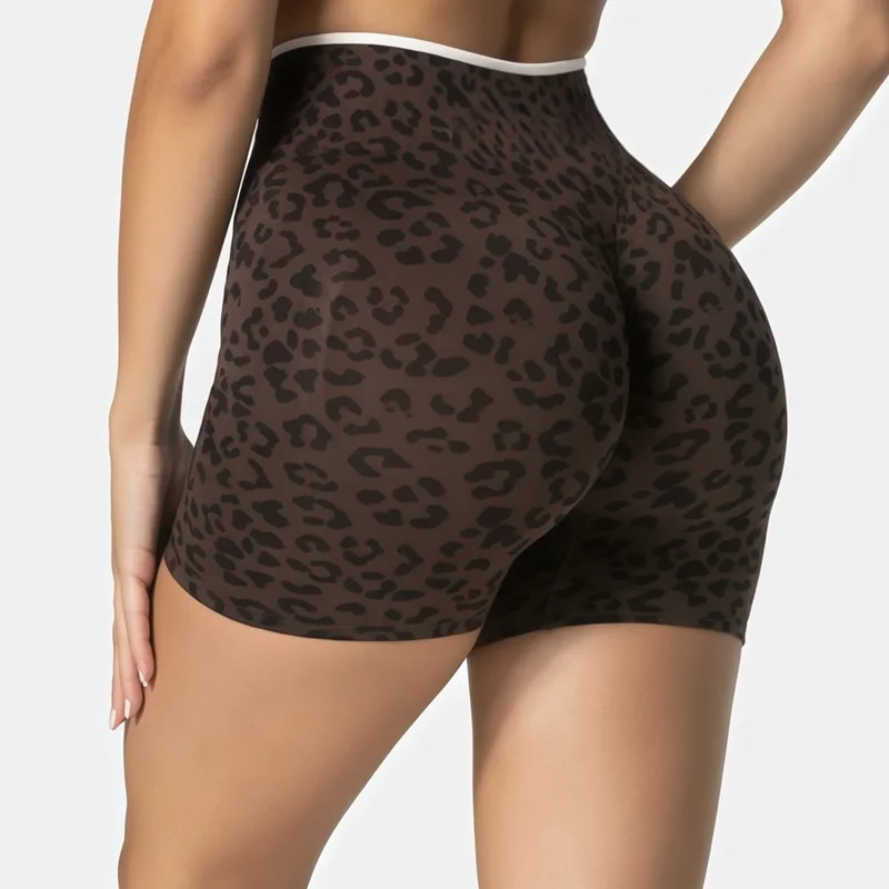 Sculpt Scrunch Leopard Print Shorts Stretch Women Seamless Squat Proof Athletic Running Yoga Gym Biker Workout Fitness Shorts