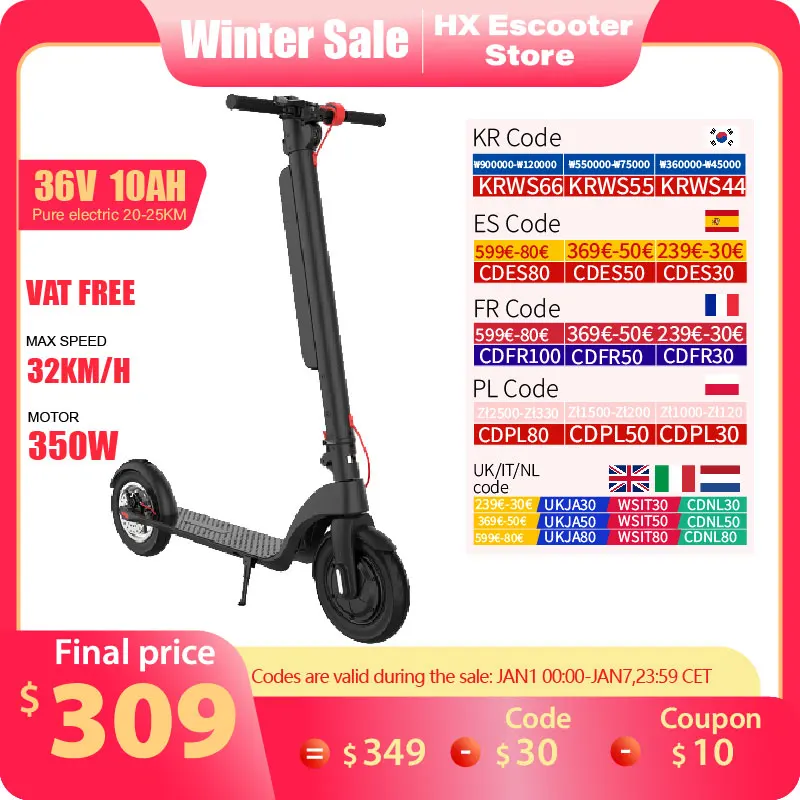 HX X8 Powerful Electric Scooter Adult 350W 10AH 36V Electric Kick Scooter Foldable 10.0 inch Wheel Self-Balance E Scooter