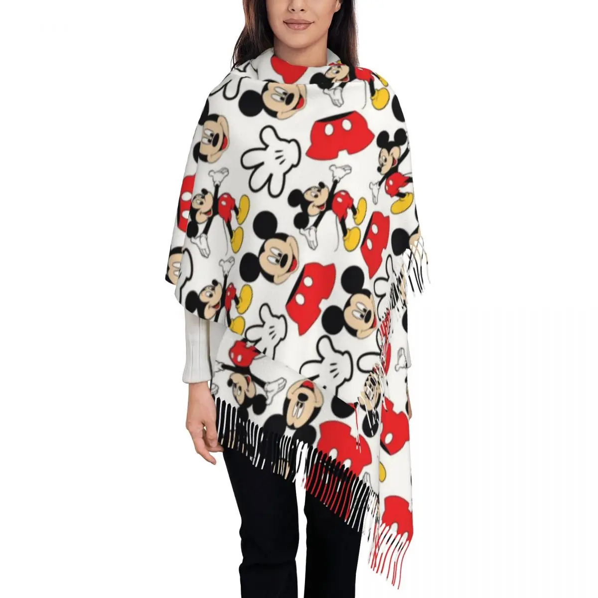 

Custom Mickey Mouse Scarf Wrap for Women Long Winter Warm Tassel Shawl Unisex Scarves
