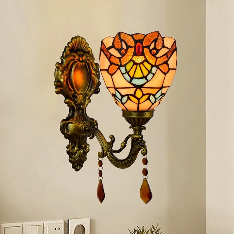 

Tiffany Baroque Style Wall Lamp Colored Glass Shade Wall Lamp Indoor Lighting Fixtures Antique Wall Lamp Bedroom Living Room