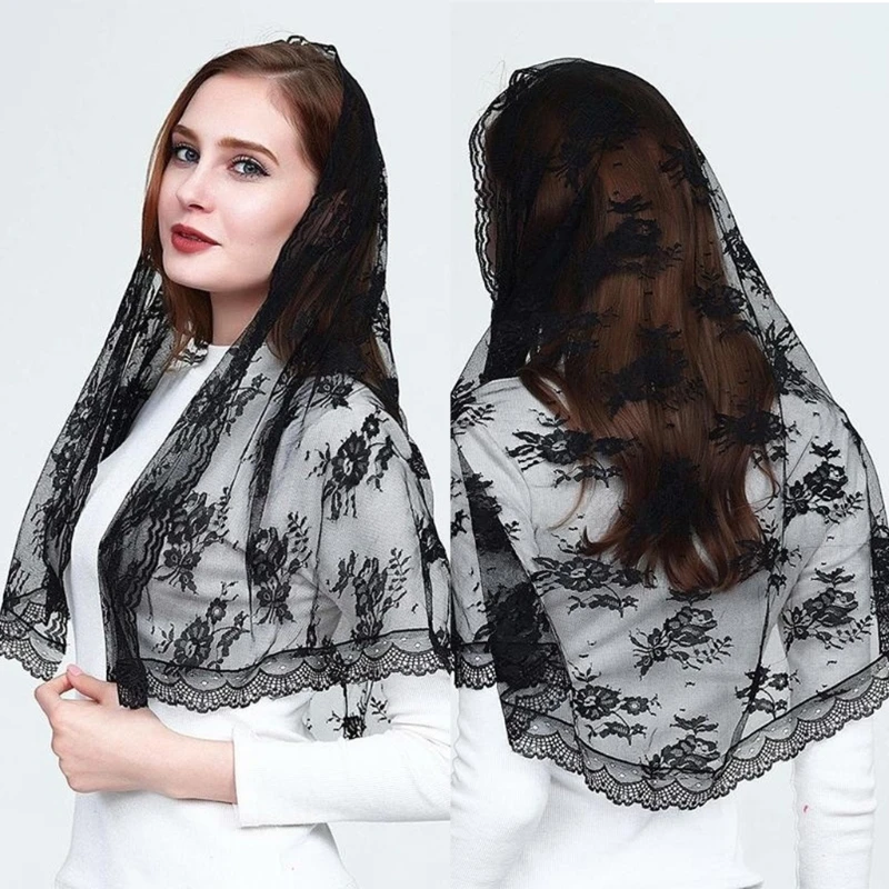 

Кружевная вуаль-мантилья в испанском стиле, латинская масса, черная для покрытия головы на свадьбу, дропшиппинг