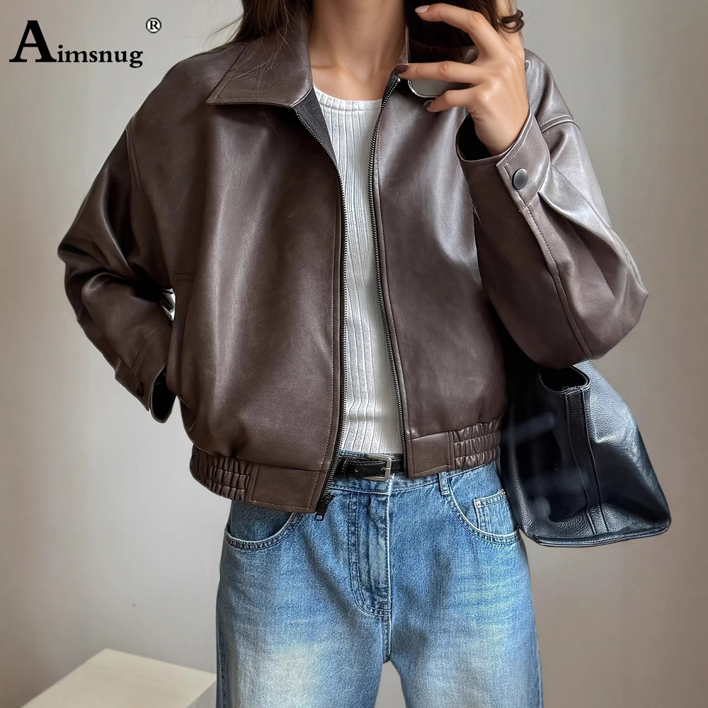 

Женские куртки из искусственной кожи, осень 2022, модная верхняя одежда на молнии, сексуальные пальто для диско-танцев с зубцами, тонкая мотоциклетная куртка, кофейная