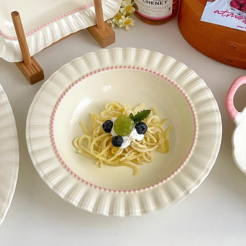 

Cream wind Vegetable plate Household ceramic Special beautiful dish plate Straw hat plate Dinner Fruit dessert