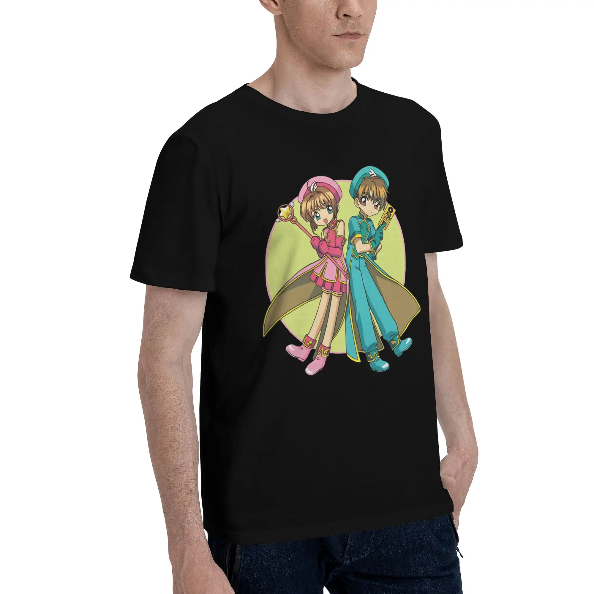 Sakura & Syaoran  Novelty 100% Cotton T-Shirt Bandai Cardcaptor Sakura Tops Tees For Men