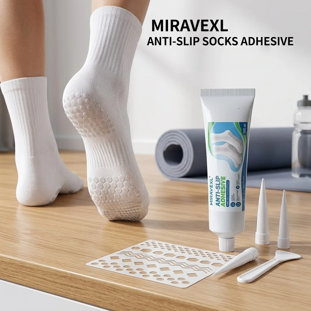 Anti-Slip Sock Adhesive Glue 30/100ml DIY Washable Silicone Grip Rubber Paint with Stencil Kit for Floor Socks Slippers Rug Mats