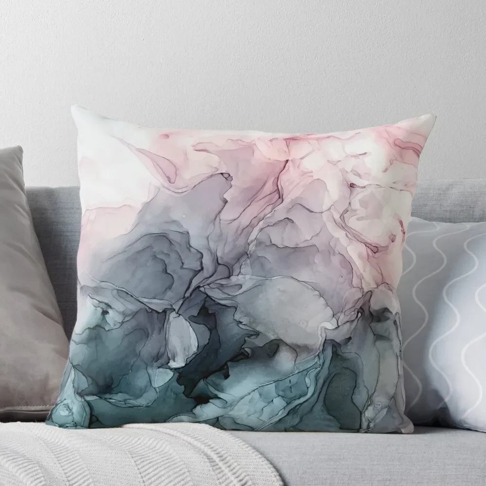 

Blush and Payne's Grey Flowing Abstract Painting Throw Pillow Sofa Decorative Covers Luxury Sofa Cushions