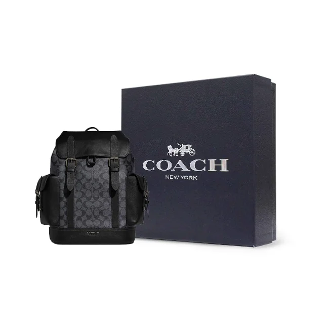 COACH Hudson Natural Pebbled Leather With Canvas Backpack Large Men's Black/Yellow CB839-QBMI5