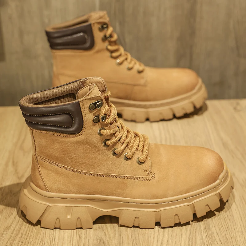 

Outdoor Mountaineering Work Boots for Men: 2025 New Big Yellow Boots, High-Top Height-Increasing British Style Durable Work Shoe
