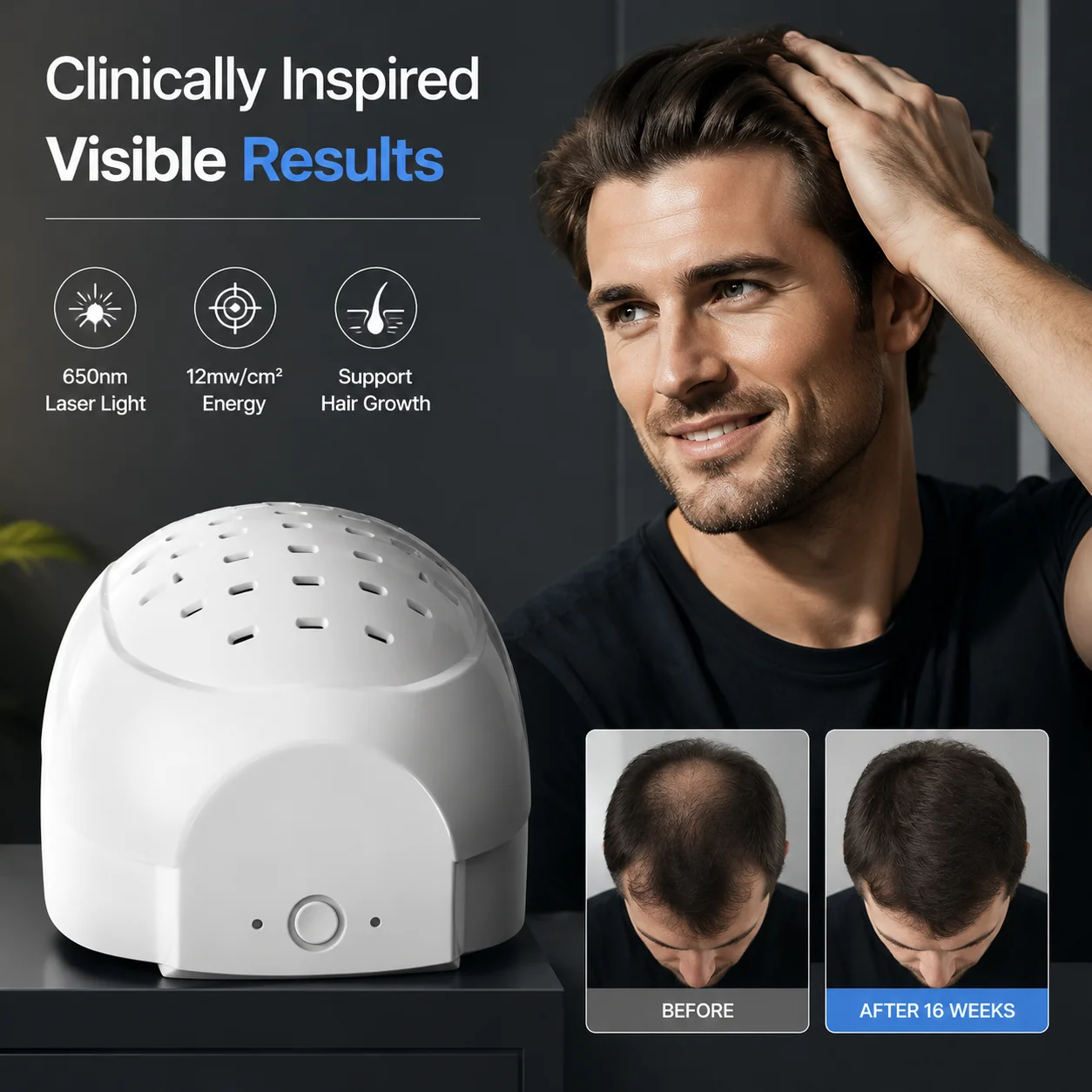 ：Powerful 300 LED Laser Cap with 650nm & 660nm Dual Light, 12 Settings, Clinically Effective for Hair Regrowth and Alopecia