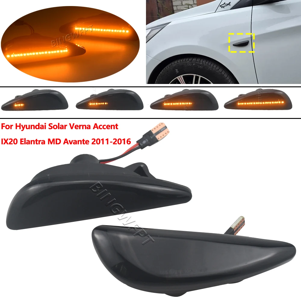 2PCS Dynamic LED Car Front Fender Side Marker Turn Signal Lights For Hyundai Solar Verna Accent 2011-2016 & I20 2010-2022