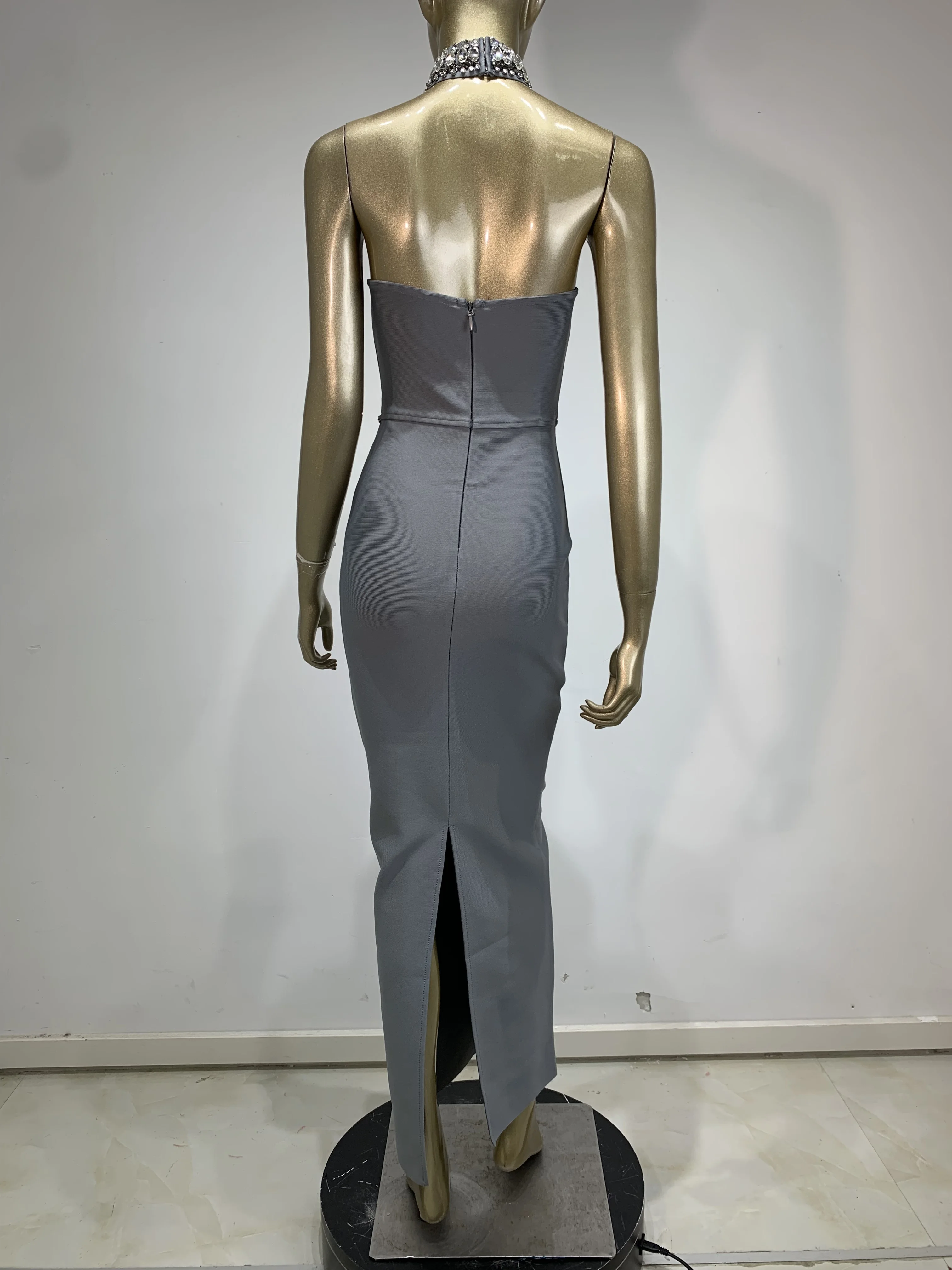 Top qualité femmes Sexy bretelles perles gris Maxi longue moulante robe de pansement 2025 élégant soirée Club robe de soirée