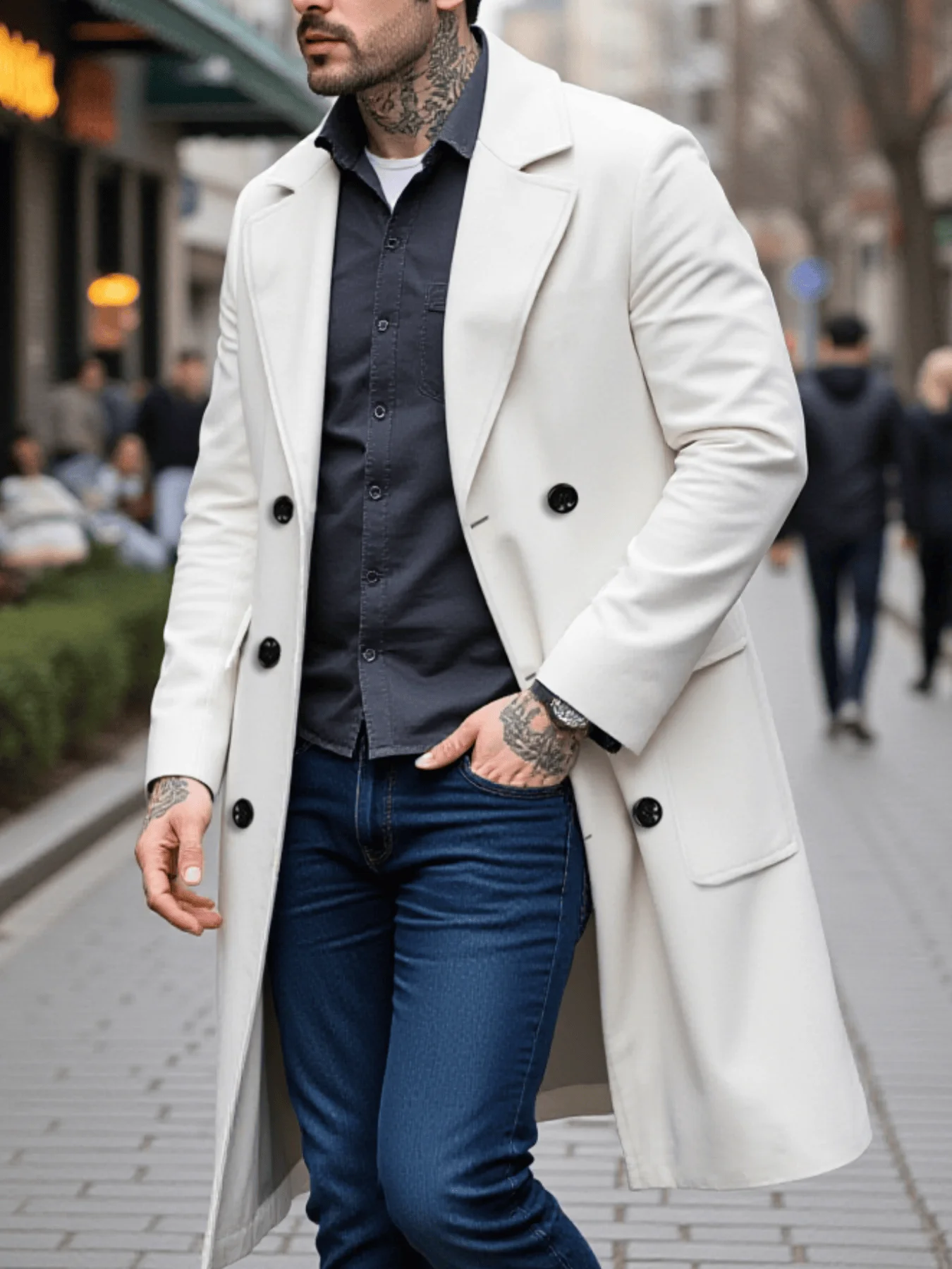 

New Style Men's Overcoat Double-Breasted Woolen Jacket: Thickened Lined Coats For Winter Chill Protection - Solid Color