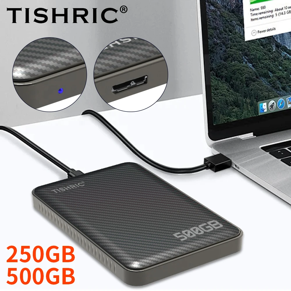 TISHRIC HDD 2.5 Inch Portable External Hard Drive 250GB 500GB Hard Drive 16M 7mm 5400 RPM for PC Mac Desktop MacBook