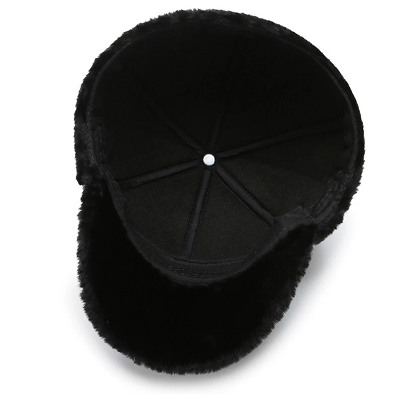 Men Winter Baseball Hat Outdoor Cycling Ear Protection Warmth Peaked Cap Fashion Pu Leather Sunhat Bomber Hats with Earflap 58CM