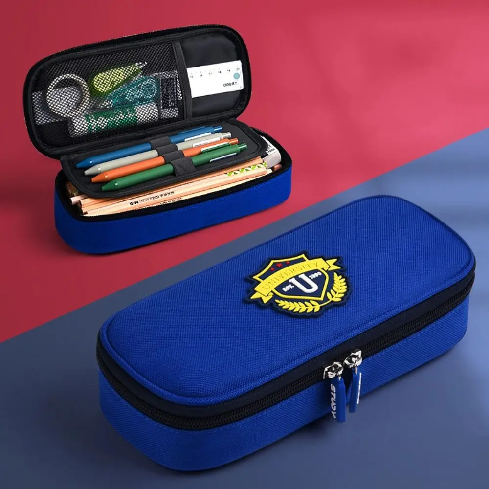 Bolsa de lápis estilo retrô britânico, oxford, à prova d'água, grande capacidade, zíper, tendência, multicamadas, bolsa de papelaria, crianças