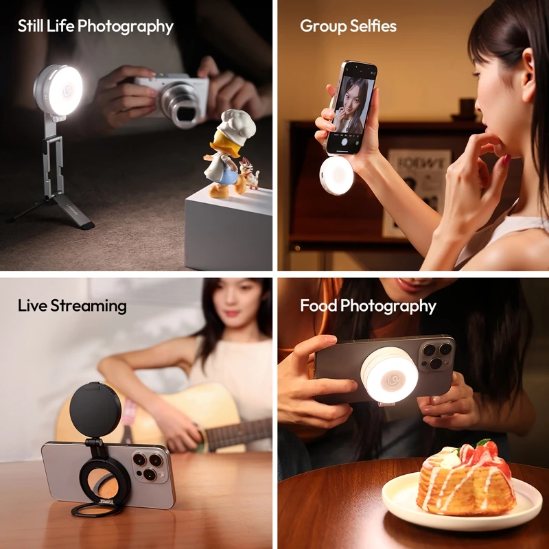 Ulanzi LM23 Pocket LED Light for iPhone 17 Pro Max 16 15 for Smartphones with Magnetic Ring Fill Light Desktop Stand for Vlog