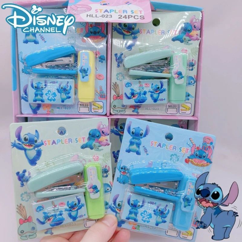 2024 Disney Stitch Mini Stapler Kit Anime Figure Cartoon Stapler with Highlighters Portable Student Learning Stationery Tools