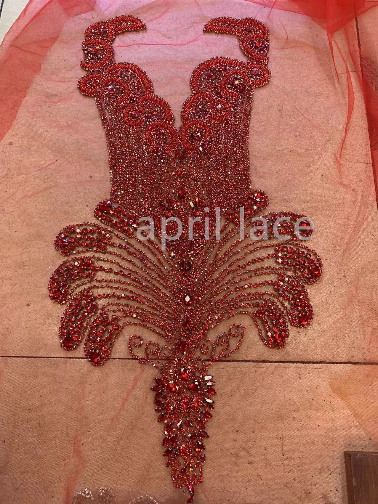 Red 2023 Color French Embroidery New York Lady Cloth Accessory Applique Sawing Bridal Haute Couture  Dress/ Fashion Show