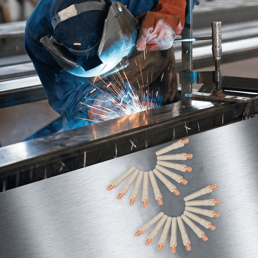 20PCS Welding Tips with Non-Stick Coating for 15AK Torch Models Supporting 45mm Length and 0.8mm Aperture Function