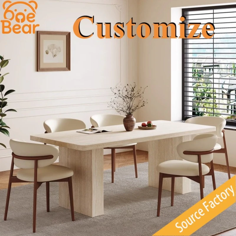 

Customizable Marble Dining Table Set with Chairs, Classic Household Dining Combination Furniture Mesa De Comedor.