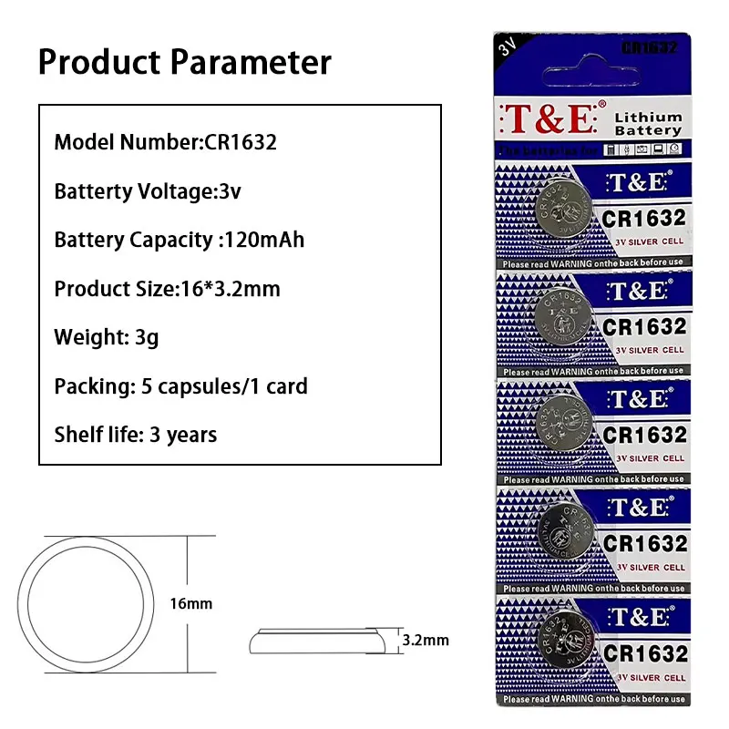 5-50pcs CR1632 3V Lithium Battery DL1632 Silver Button Cell Batteries for Watch Calculator Toy Electronic Alarm Clock Coin Cells