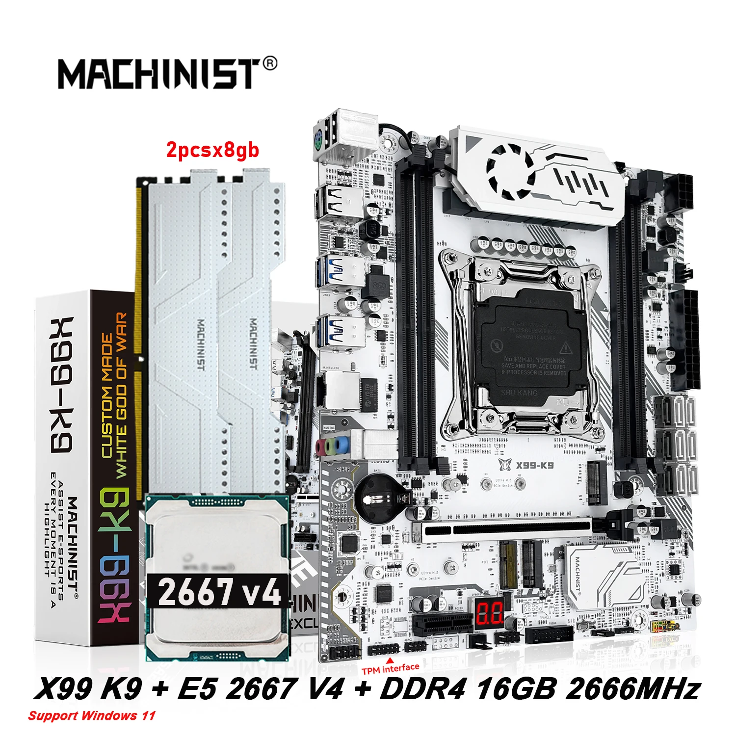 

Комплект MACHINIST X99 Материнская плата LGA2011-3 Xeon E5 2667 V4 Процессор и DDR4 16 ГБ 2666 МГц Оперативная память Четырехканальный K9 C612 tpm2.0