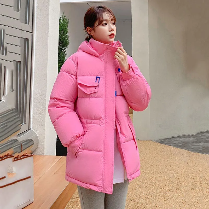 2022 Winter Coats Women's Down Cotton Padded Jackets Bread Clothes Hooded Loose Parkers Thick Warm Lady Tops Students Outerwear