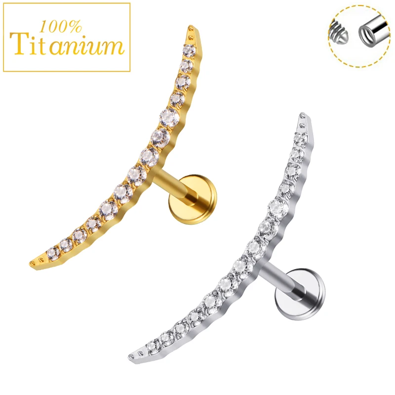 

CZ Ear Cartilage Tragus Helix Ear Stud Internal Thread Women's Earrings ASTM F136 Titanium Labret Piercing Lip Ring Body Jewelry