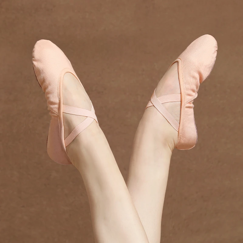 

Балетные туфли для женщин и девушек, мягкая эластичная обувь с разрезом, холщовые, профессиональные, для танцев