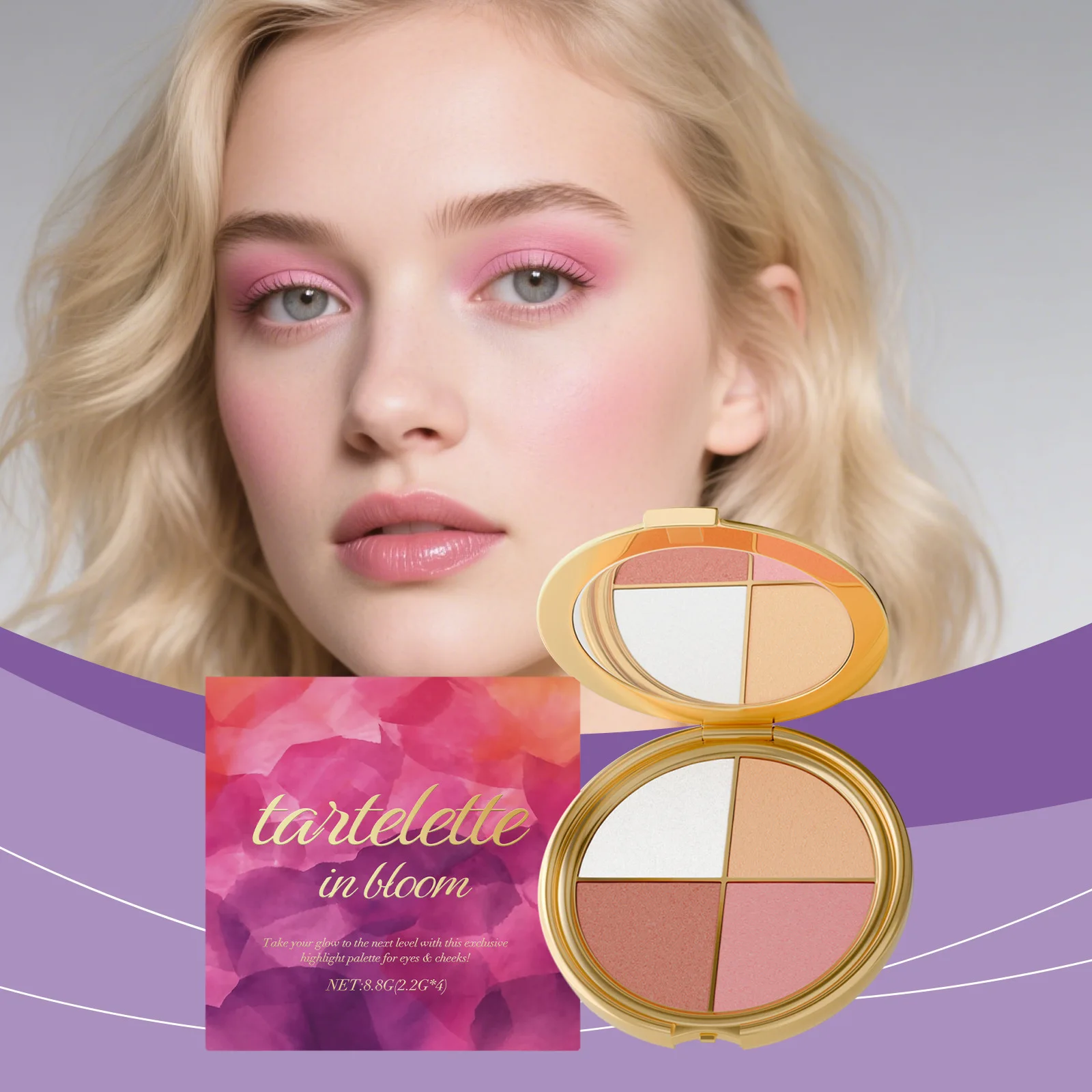 

Highlighter eyeshadow blush palette natural makeup Enhance complexion easy to apply portable eye and cheek makeup