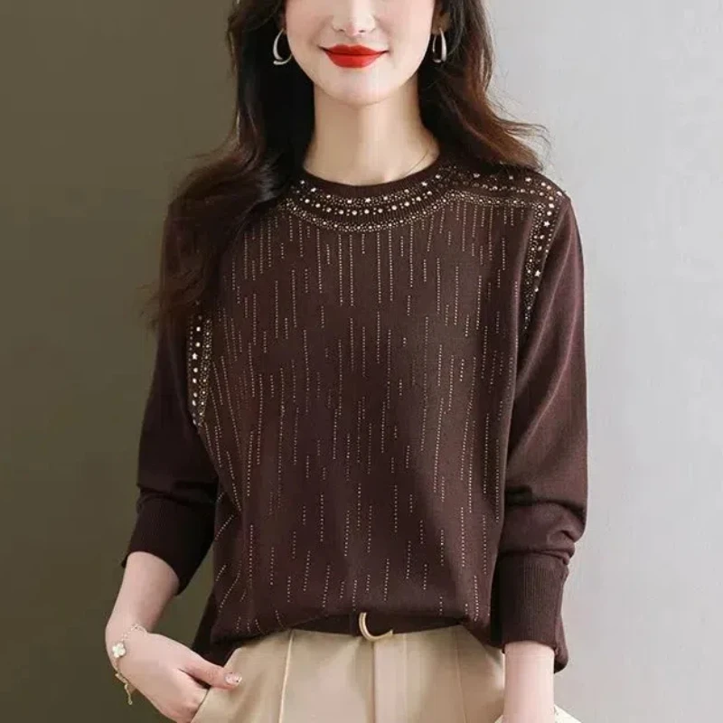 Mantianxing Fashion Loose Knitted Women\'s 2024 New Spliced Autumn Splicing Head O-Neck Fashion Solid Loose Casual Sweater Tops