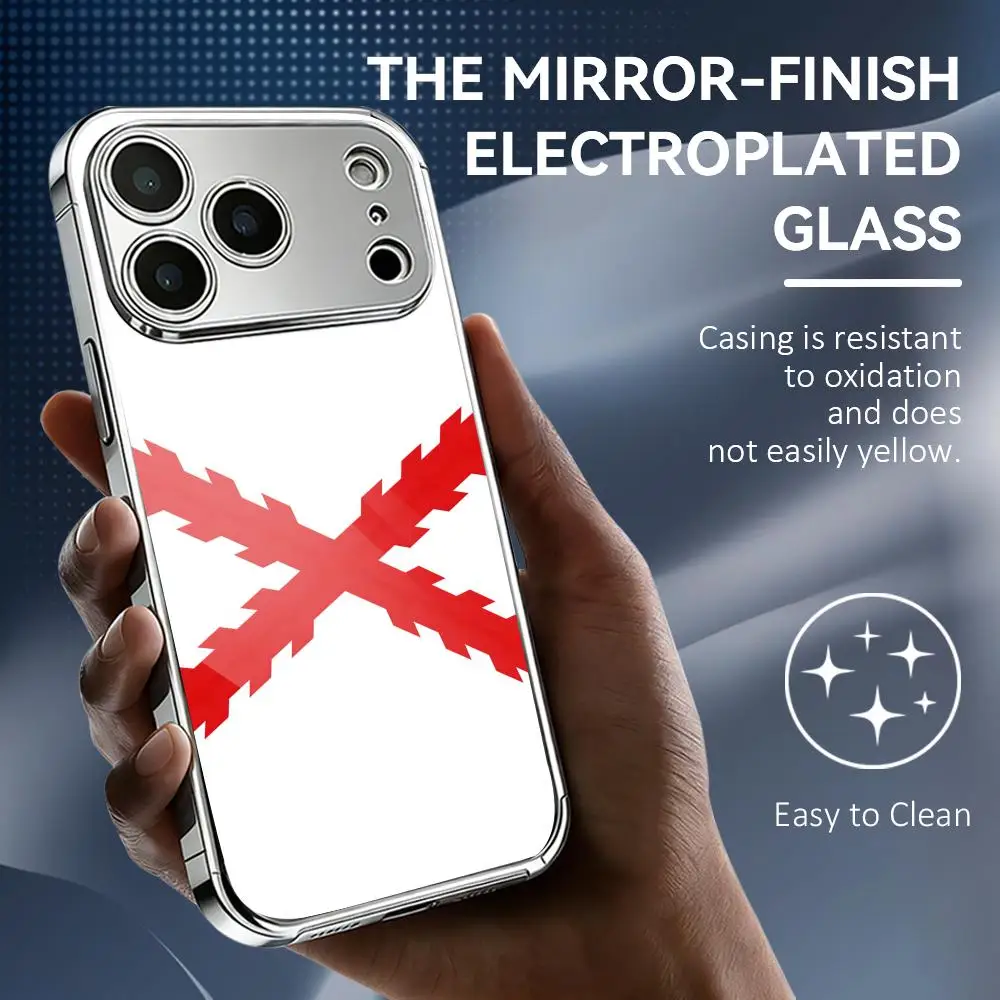 Etui na telefon z krzyżem Burgundii do iPhone 17 16 15 14 13 Pro Max Plus, metalowe etui z powłoką galwaniczną, szklana tylna obudowa. — zdjęcie produktu 2