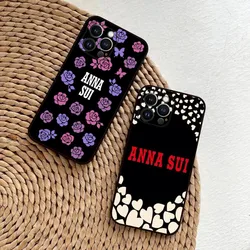 브랜드 A-ANNA S-SUI 휴대폰 케이스, 아이폰 15,14,13,12,11, 플러스, 프로 맥스, XS,X,XR,SE, 미니, 8,7 소프트 실리콘 블랙 커버