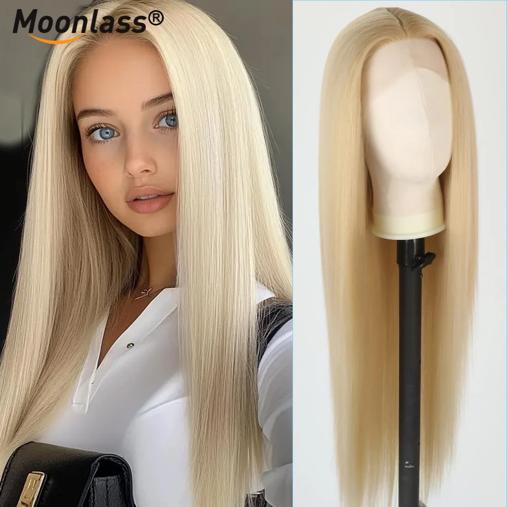 

Platinum Blonde Natural Straight Hair Wig 13x6 Transparent Lace Front Wigs 180% Density 100% Human Hair Wigs Realistic Remy Wigs