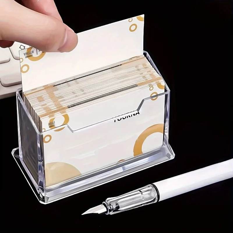 1pc Transparent Acrylic Card Storage Business Card Box, Desktop Creative Multi-layer Business Card Shelf Table Display Stand