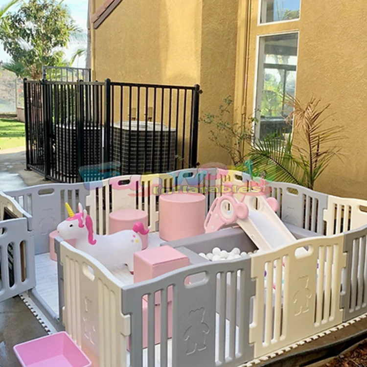 Baby PlaypeIndoor/Outdoor Soft Play Fence Set For Kids Ball Pit Climber & Slide For School Party Plastic Playground Equipment Ba