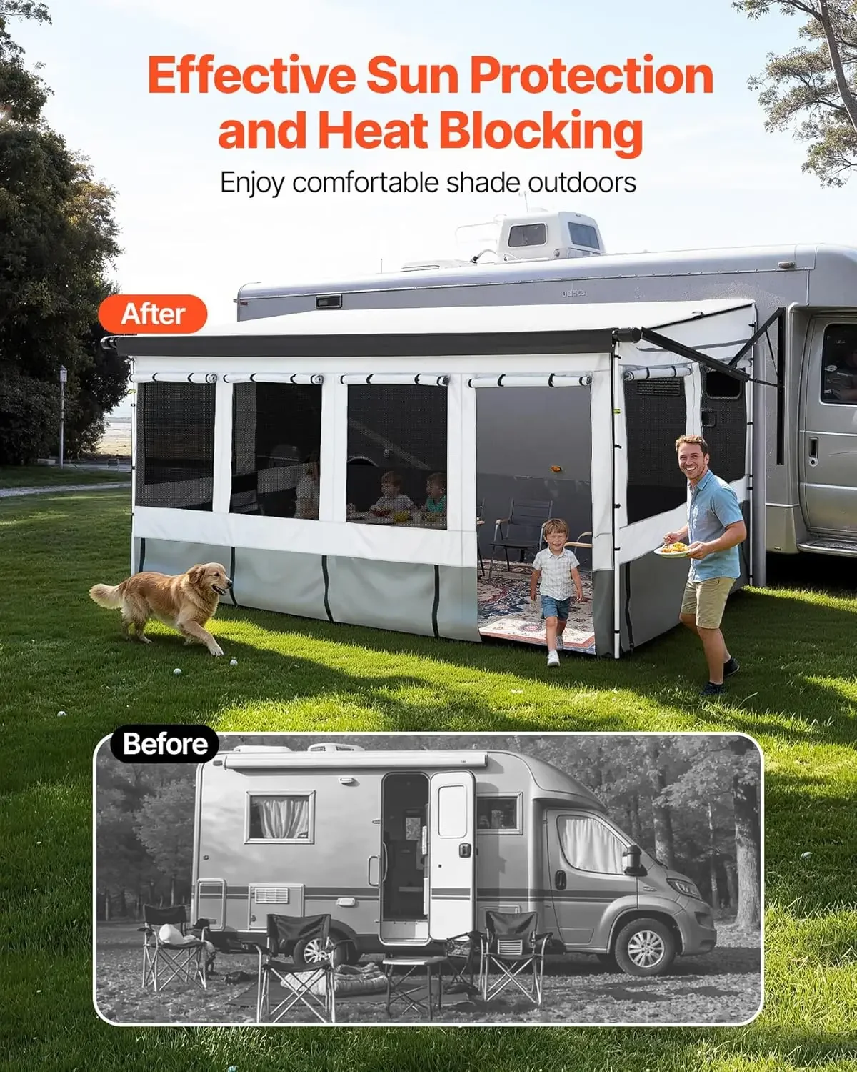 RV Awning Sun Shade Room - Compatible with 16-17 ft Awnings, RV Awning Sun Shading Room with Door & Ventilated Mesh Windows