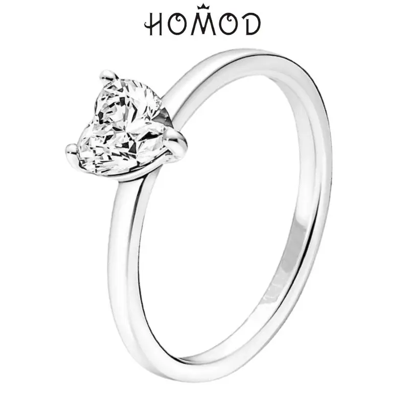 HOMOD 2022 Newest Sparkling Cubic Zirconia Clear Pave Heart Ring For Mom Mother\'s Day Women Finger Jewelry Gifts