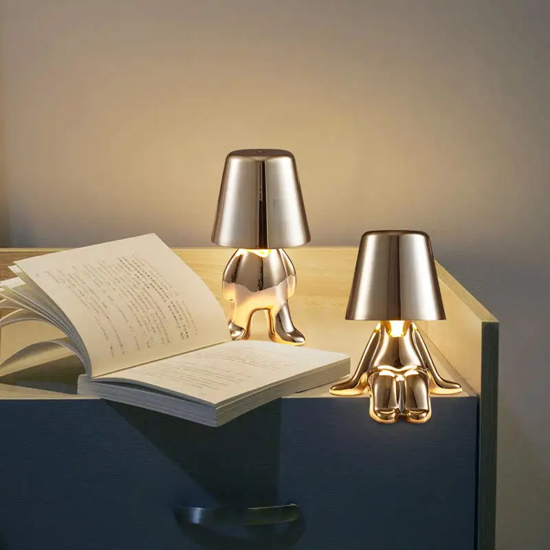 LED Golden Boy Table Lamp 3 Colors Available Desk Lamp 2000mAh Rechargeable Italy Little Golden Man Night Light table lamp